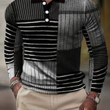 kkboxly Men's Striped Shirt, Casual Lapel Slightly Stretch Breathable Button Up Long Sleeve Shirt For Outdoor