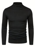 kkboxly  Men's Long Sleeve Turtleneck Knitted Sweater, Men's Casual Warm Solid Mid Stretch Pullover Sweater For Fall Winter