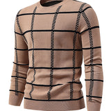 kkboxly  Men´s Casual Plaid Sweater, Loose Comfy Stretch Pullover, Men's Clothing