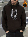 kkboxly  Plus Size Men's Wings Print Hooded Sweatshirt Oversized Hoodies For Autumn/winter, Men's Clothing