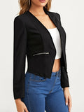 kkboxly  Solid Lapel Zipper Long Sleeve Blazer Jacket, Elegant Spring & Fall Commuter Slim Outerwear, Women's Clothing