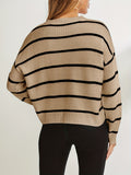 Stripe Print Drop Shoulder Knit Sweater, Casual Crew Neck Long Sleeve Pullover Sweater, Women's Clothing