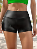 kkboxly Faux Leather Skinny Shorts, Sexy Solid Biker Shorts, Women's Clothing