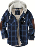 kkboxly  Plaid Shacket Shirt Jacket Sherpa Lined Men's Hooded Thick Jacket Casual Long Sleeve Hoodies With Zipper Gym Sports Hooded Coat For Spring Fall