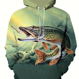 kkboxly  Trendy Fish Print Hoodie, Cool Hoodies For Men, Men's Casual Graphic Design Pullover Hooded Sweatshirt With Kangaroo Pocket Streetwear For Winter Fall, As Gifts