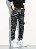 Camouflage Multi Pockets, Men's Cotton Cargo Pants, Trendy Comfy Jogger Pants Work Pants, Mens Clothing