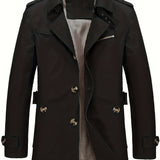 kkboxly  Men's Casual Button Cotton Notched Collar Long Sleeves Trench Jackets For Spring & Fall