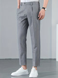 kkboxly  Regular Fit Chic Slacks, Men's Casual Vintage Style Solid Color Slightly Stretch Dress Pants For Spring Summer