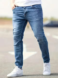 kkboxly Cotton Blend Men's Solid Skinny Stretch Denim Jeans, All Seasons Outdoor, Street Style