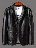 kkboxly  Men's Leather Lapel Zipper Up Cool Trendy Jacket For Autumn Winter Wear