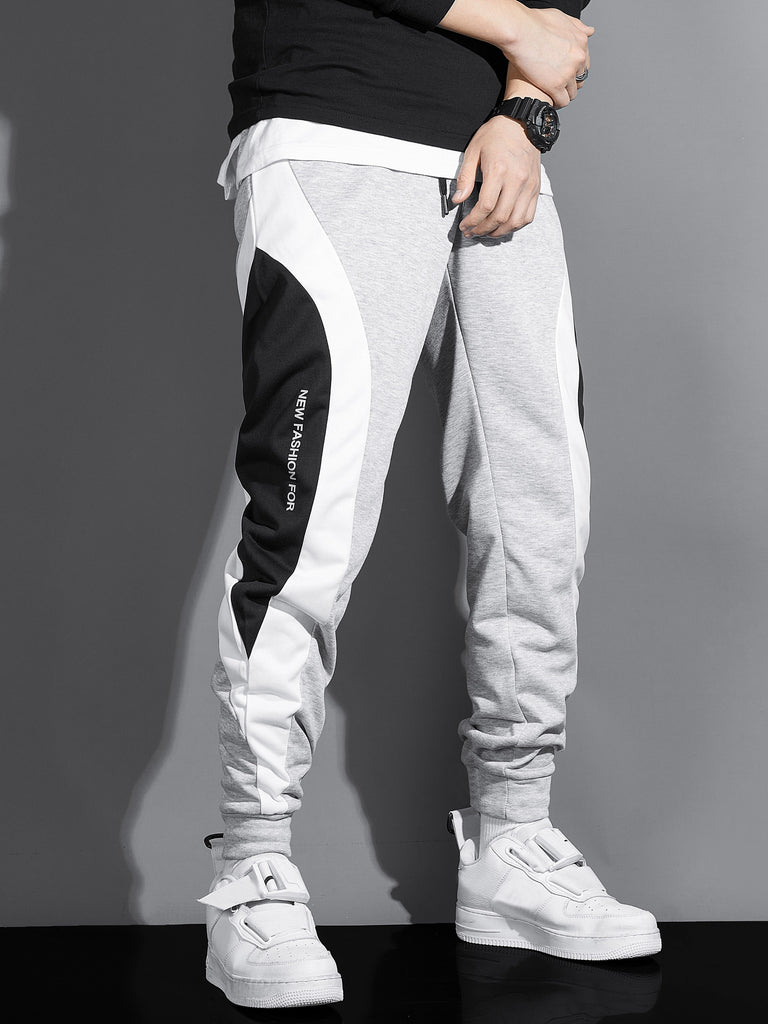 kkboxly Men's Color Block Joggers, Casual Stretch Waist Drawstring Swe ...