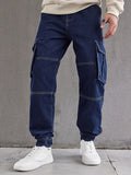 Men's Loose Fit Flap Pocket Jeans, Casual Street Style Denim Pants