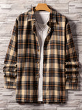 kkboxly  Men's Plaid Button Up Loose Trendy Comfy Long Sleeve Shirt For Summer Autumn, Mens Clothing