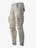 kkboxly Men's Casual Multi Pocket Jeans, Street Style Medium Stretch Denim Pants