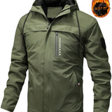 kkboxly Warm Fleece Hooded Jacket, Men's Casual Winter Jacket Coat For Outdoor Activities