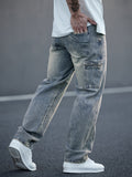 kkboxly Men's Casual Loose Fit Distressed Jeans, Chic Wide Leg Classic Design Jeans