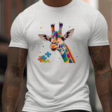 kkboxly kkboxly Giraffe And Puzzle Pieces Print T Shirt, Tees For Men, Casual Short Sleeve T-shirt For Summer