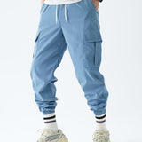 kkboxly  Men's Drawstring Flap Pocket Cargo Pants, Loose Trendy Jogger Pants