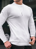 kkboxly  Solid Trendy Checkered Sweatshirt, Men's Casual Classic Design Crew Neck Pullover Sweatshirt For Men Fall Winter