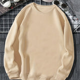 kkboxly  Trendy Sweatshirt, Men's Casual Solid Basic Crew Neck Pullover Sweatshirt For Men Fall Winter