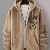 Anime Dragon Print Men's Hooded Jacket Casual Long Sleeve Hoodies With Zipper Gym Sports Hooded Coat For Spring Fall