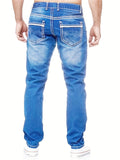 Slim Fit Distressed Jeans, Men's Casual Medium Stretch Denim Pants