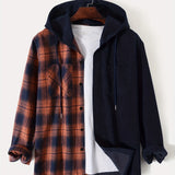 kkboxly  Men's Hooded Checkered & Solid Sweatshirt Casual Long Sleeve Hoodies With Button Gym Sports Hooded Jacket