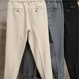 kkboxly  Casual Solid Slim Fit Men's Straight Leg Cropped Pants With Pockets, Spring Summer Outdoor Leisure