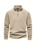 Men's Corduroy Stand Collar Zip Up V Neck Sweatshirt Pullover For Men Solid Sweatshirts For Winter Fall Long Sleeve Tops