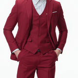 Formal 3 Pieces Set, Men's Two Button Jacket & Slanted Lapel Vest & Pants Suit Set For Business Dinner Wedding Party