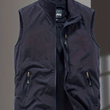 Men's Casual Plain Color Vest With Zip Up Pockets Men's Clothes Outerwear Sleeveless Jacket