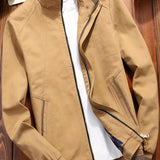 kkboxly  Classic Design Windbreaker Jacket, Men's Casual Zip Up Jacket Coat For Spring Fall