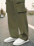 kkboxly  Plus Size Men's Solid Cargo Pants Oversized Joggers For Autumn/winter, Men's Clothing