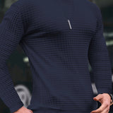 kkboxly  Solid Trendy Checkered Sweatshirt, Men's Casual Classic Design Crew Neck Pullover Sweatshirt For Men Fall Winter