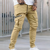 Men's Drawstring Cargo Pants, Zip Pocket Slim Fit Trendy Outdoor Pants, Mens Work Pants, Tactical Pants