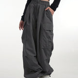 kkboxly  Slant Pockets Straight Leg Cargo Pants, Casual High Waist Pants For Spring & Fall, Women's Clothing