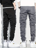 kkboxly  2pcs Casual Side Pockets Drawstring Joggers, Men's Cargo Pants For Spring Summer Outdoor