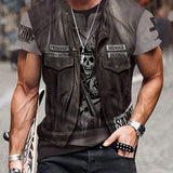 kkboxly  Fake Denim Vest Pattern, Street Wear, Men's Novelty Round Neck T-Shirt, Mens Clothing