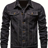 kkboxly  Men's Chic Denim Jacket, Street Style Lapel Button Up Multi Pocket Jacket Coat