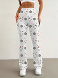 Women's High-Waist Flare Pants with Cute Snowman Print - Comfortable & Stylish, Perfect for All Seasons