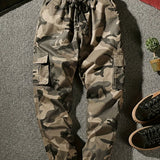 kkboxly  Camouflage Pattern Multi Pocket Cargo Panst, Men's Casual Cotton Joggers Sweatpants For All Seasons