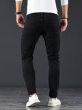 kkboxly  Chic Skinny Medium Stretch Jeans, Men's Casual Street Style Distressed Denim Pants