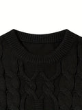 kkboxly  YWFG All Match Knitted Solid Cable Sweater, Men's Casual Warm Slightly Stretch Crew Neck Pullover Sweater For Fall Winter