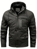 kkboxly Warm Fleece Hooded Jacket, Men's Casual Winter Jacket Coat For Outdoor Activities