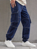 Men's Loose Fit Flap Pocket Jeans, Casual Street Style Denim Pants