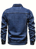 kkboxly  Men's Retro Denim Jacket, Casual Street Style Multi Pocket Denim Jacket