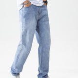 kkboxly  Straight Leg Jeans, Men's Casual Street Style Solid Color Denim Pants For Spring Summer