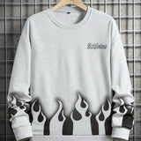 Fire Pattern Print, Men's Sweatshirt, Loose Trendy Pullover, Men's Clothing