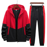 kkboxly  2pcs Men's Casual Zip-up Hooded Jacket And Color Block Jogger Pants With Zip Pockets