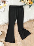 kkboxly  Girls' Ribbed Bell Bottom Trousers Stretch Slim For Outerwear Kids Flared Tight Pants For Spring And Autumn